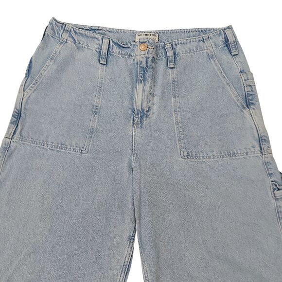 We The Free Jeans Womens 32 Blue Wide Leg Slouchy Baggy Cuffed Major Leagues - Picture 3 of 12